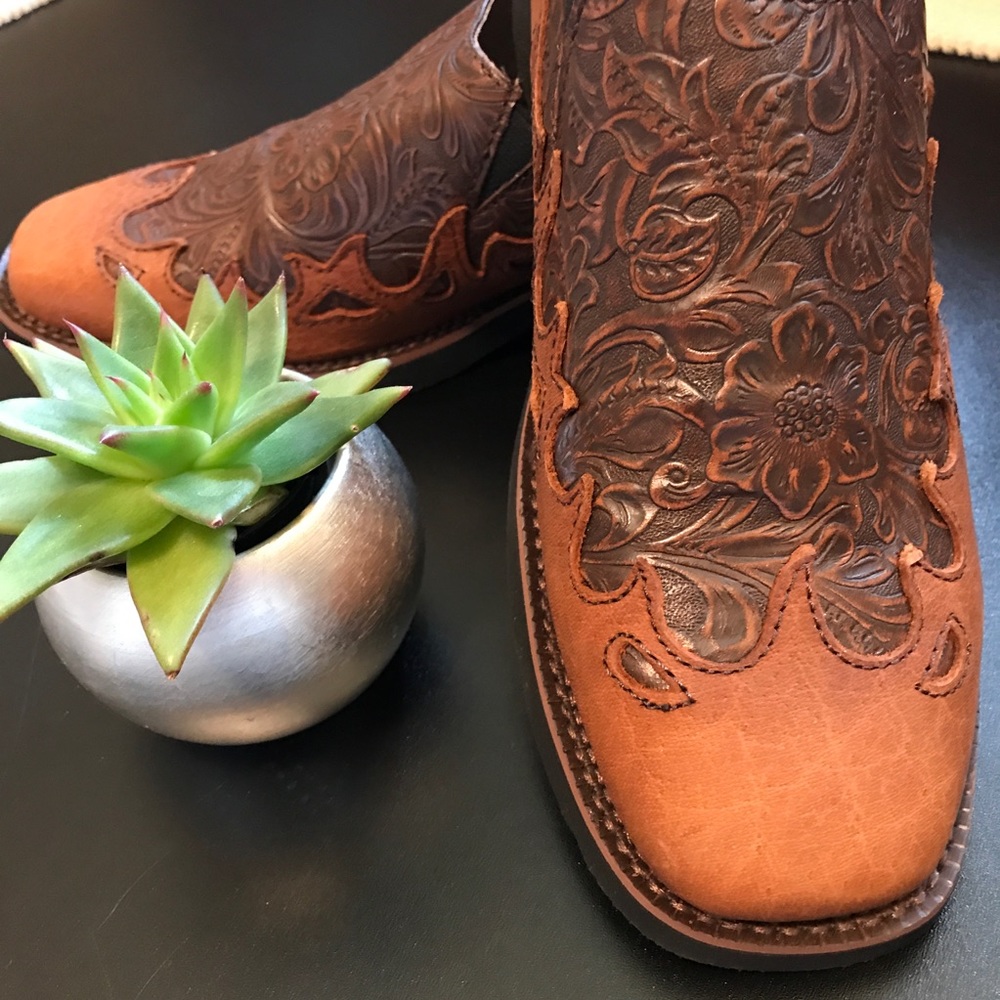 Roper Brown Tooled Leather Western Mules Clogs